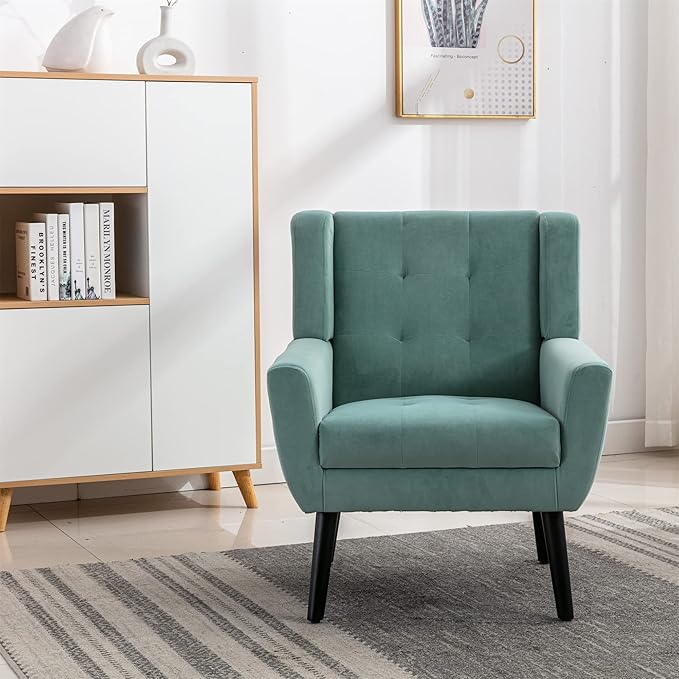 Modern Soft Velvet Material Ergonomics Accent Chair Living Room Chair Bedroom Chair Home Chair with Black Legs for Indoor Home