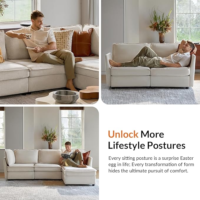 HULALA HOME Backrest Cushion for Sectional Sofa Couch Beige