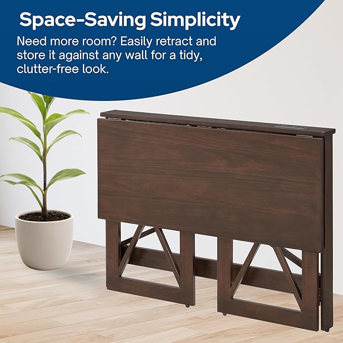 MECO Stakmore 110 Volt Stylish Versatile Expandable Folding Desk with Built in Outlets for Home Office Den or Living Room Espresso
