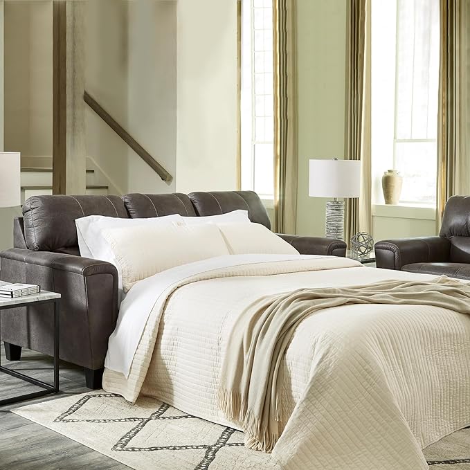 Signature Design by Ashley Navi Faux Leather Modern Queen Sofa Sleeper Gray