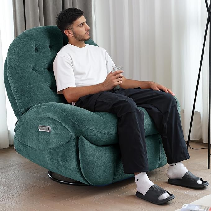 EONIX Stylish Power Swivel Rocker Recliner Chair for Living Room Rocking All Positions Dual Motor Independently Controlled Backrest and Headrest SXXY005021 Green