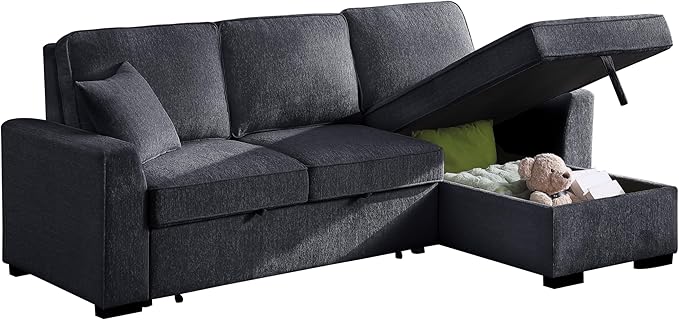 INSTORY Sectional Sleeper Sofa with Pull-Out Bed Drop-Down Table USB &ampType-C Port Cup Holders Dark Gray