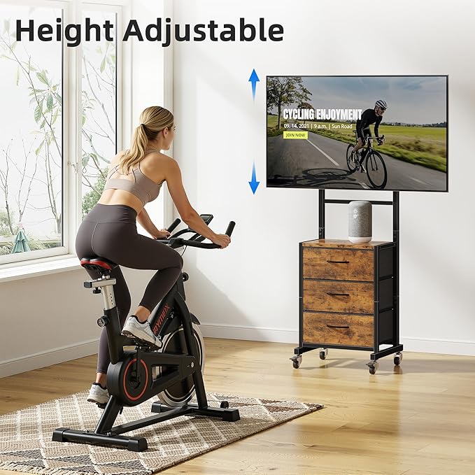 GYIIYUO Rolling TV Stand with 3 Storage Fabric Drawers/Mount/Wheels Small Mobile TV Stand for 32-55 inch TVs Corner TV Cart for BedroomOfficeLiving Room(Rustic Brown)