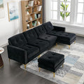kevinplus 111 Velvet Sectional Sofa Couch for Living Room Modern Contemporary L-Shaped 4-Seat Tufted Sofa Couch with Chaise Lounge &amp Ottoman for Apartment Office Strong Metal Leg Black