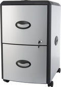 Storex Plastic 2-Drawer Mobile File Cabinet with Metal Accents Flat Top 19 x 15 x 23 Inches Black/Gray (61351C01C)