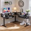 RedLemon L-Shaped Electric Standing Desk 60 inches Motor Height Adjustable Sit Stand Corner Desk with Led Large Home Office Desk Computer Workstation Carbon Fiber Black