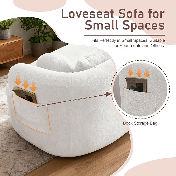 Loveseat Sofa 67.3 Boneless Curved Sofa Filling with Foam and Spring Chenille Small Love Seat for Small Spaces 4 Pillows and Side Pocket Living Room Apartment Bedroom No Assembly