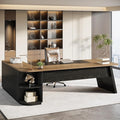 Tribesigns 79-Inch Executive Desk Large Office Desk with Cabinet L-Shaped Compter Desk with Storage Shelves Writing Table for Home Office Natural Oak and Black