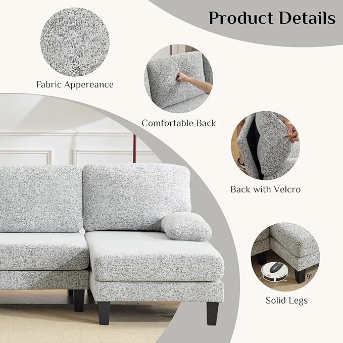 Karl home 110 Sectional Couches for Living Room U-Shape Sofa with Chenille Upholstery 4 Seat Sofa Set with Double Chaises &amp Wood Grain Legs for Apartment Light Gray