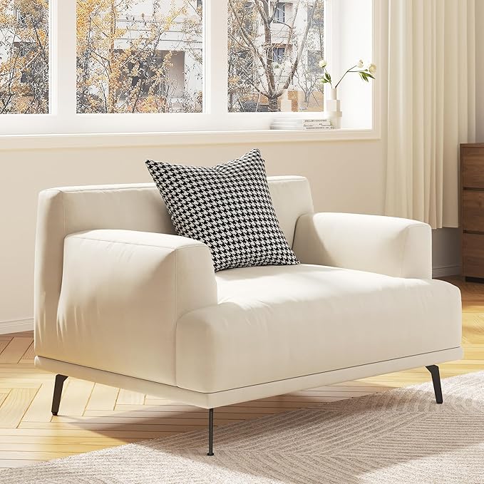 1-Seater Living Room Sofa - Modern Leisure Modular Sofa with Wooden Frame and Metal Legs Soft Cotton-Linen Fabric Easy to Install Suitable for Office Apartment and Living Room Grey 41.3