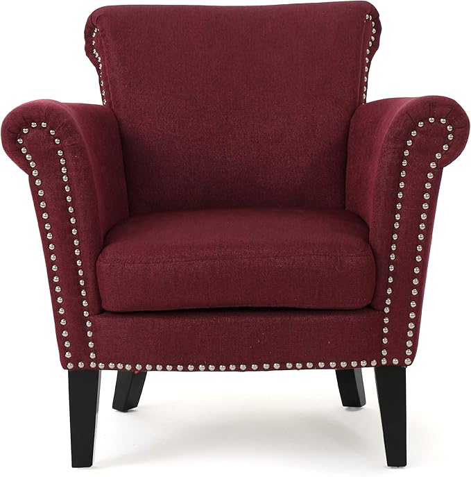 Brice Contemporary Scroll Arm Club Chair with Nailhead Trim Wine and Dark Brown