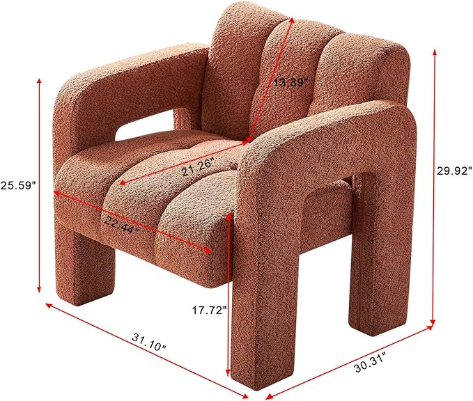 KEIKI 31 Boucle Accent Chair with High Density Foam Cushion Upholstered Modern Style Oversized Single Sofa Chair Easy Assembly for Living Room and Bedroom Apartment Office Orange