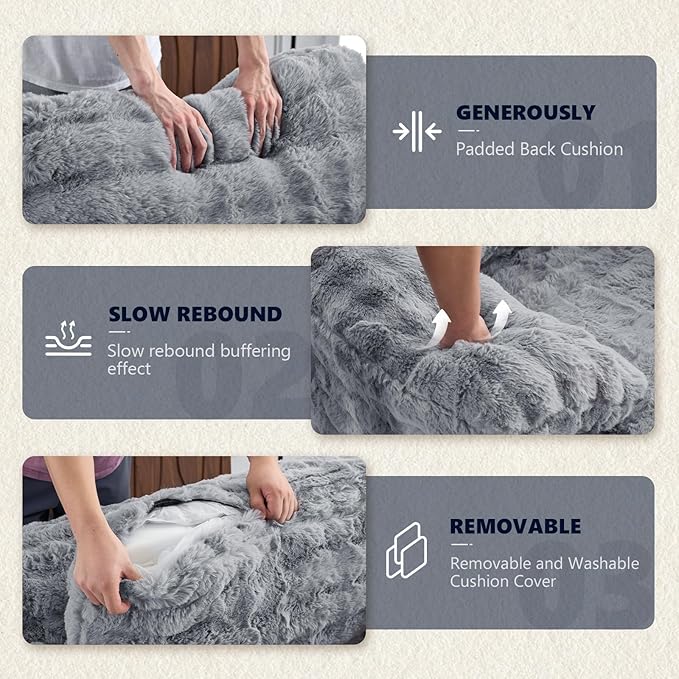 VINGLI 67.7 Oversized Chaise Lounge Chair Indoor Reading Chairs Comfy Bubble Fleece Upholstered Boneless Sofa Bed Sleeper Sofa Cloud Couches for Living Room Bedroom Play Room (Light Grey)