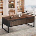 Tribesigns 63-Inch Executive Desk Modern Home Office Desk for Workstation Computer Desk with Sturdy Legs for Home Office (Dark Walnut &amp Black Only Table)