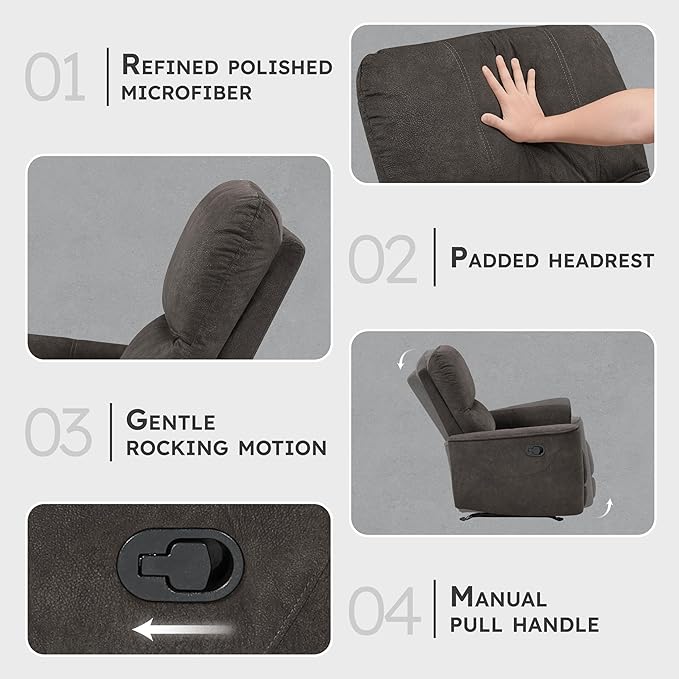 Lexicon Manual Rocker Recliner Chair Polished Microfiber Manual Reclining Chair with Overstuffed Backrest Comfy Nursery Recliner for Living Room/Office/Bedroom/Apartment Easy Assembly Chocolate
