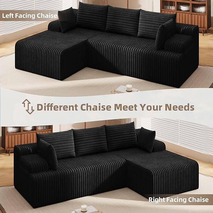 2026 New Boneless Couch No Assembly Cloud Couch Sectional with Deep Seat &amp Chaise for Small Spaces Upholstered Boneless Sectional Couch for Living Room L Shaped Couch with Left Facing Chaise B