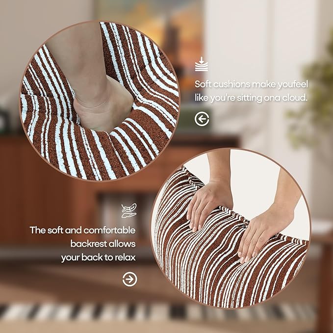 Chenille Accent Chair with Lumbar Pillow Brown Stripe Wide Armrests Deep Seat 7 Inch High-Density Foam 350 lbs Capacity