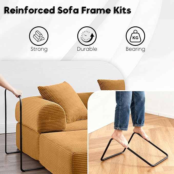 Oversized Modular Cloud Couch for Living Room Corduroy L-Shaped Sectional Sleeper Sofa Bed with Fixed-Shape Frame Modern Boneless Couch with Pillows &amp Storage Yellow