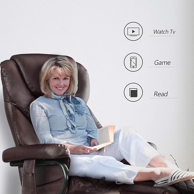 MCombo Recliner with Ottoman Reclining Chair with Massage 360 Swivel Living Room Chair Faux Leather 4901 (Dark Brown)