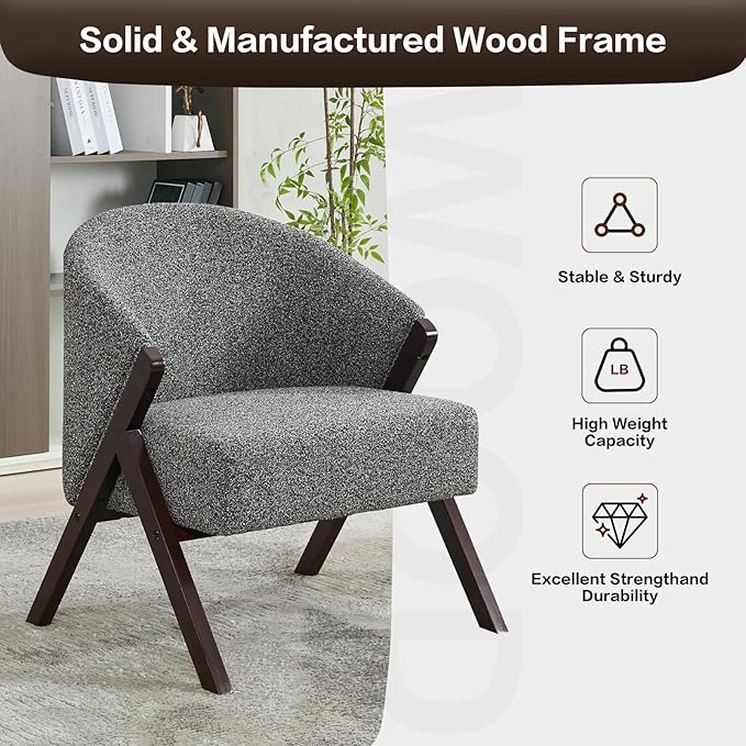 GarveeHome Accent Chair Mid Century Modern Chair Linen Fabric Living Room Chairs with Wood Frame Comfy Upholstered Reading Side Chair Easy Assembly for Bedroom