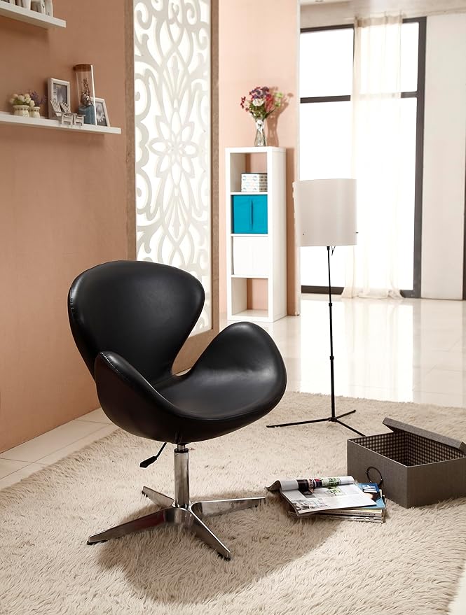 Manhattan Comfort Raspberry Adjustable Swivel Accent Chair with 360° Turn Polished Chrome Base Modern Retro Design Versatile Seat Ideal for Any Room Set of 1 Black