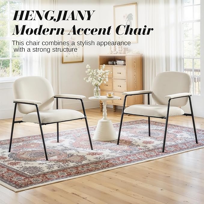 Accent Chair Set of 2 Velvet Upholstered Armchair Reading Side Chair Comfy Living Room Chair with Black Metal Legs for Bedroom Waiting Room Beige