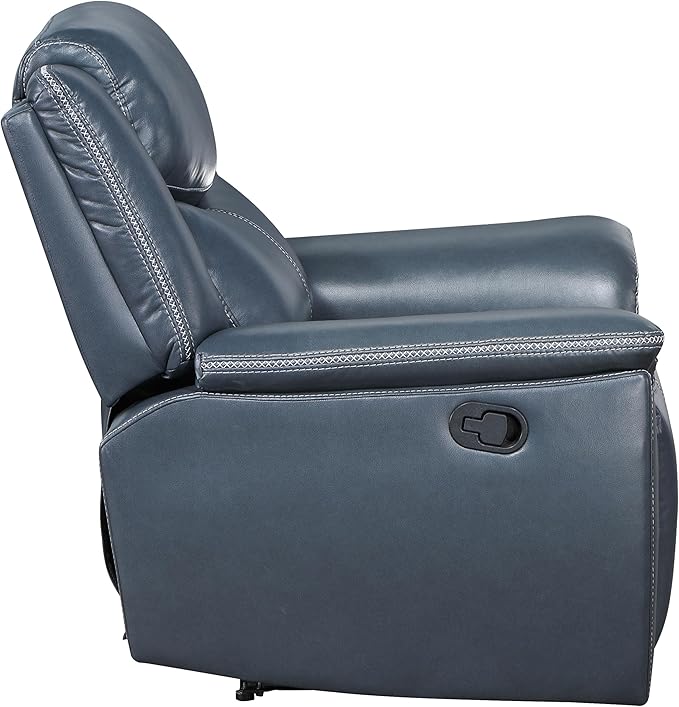 Coaster Home Furnishings - Sloane - Faux Leather Upholstered Recliner Chair with Manual Reclining Padded Arms and Pull Handle - Living Room - Blue - 610273