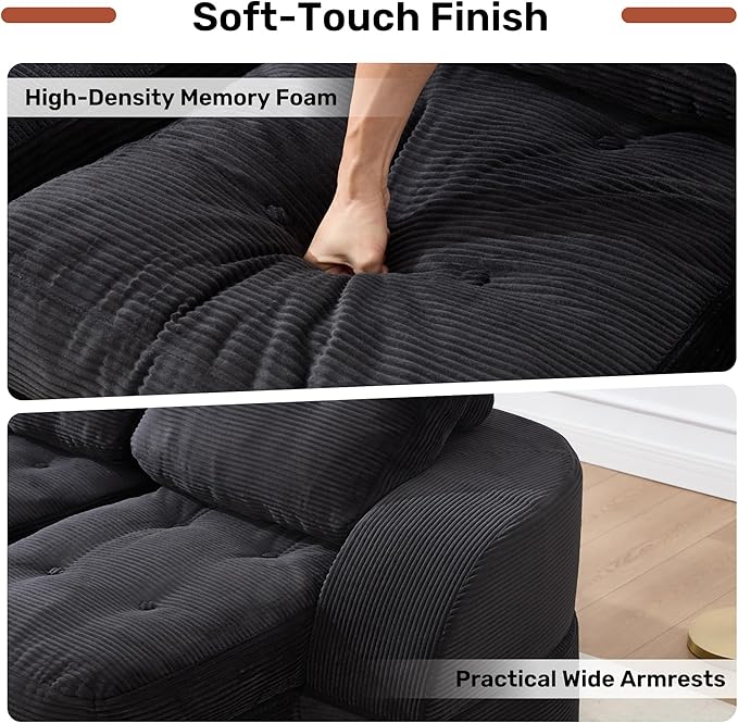 Convertible Sofa Bed3-Seater Boneless Couches for Living Room 2 in 1 Folding CouchFold Out Floor Couch with PillowsCloud Floor LoveseatFloor Futon Sleeper for Living Room Bedroom LoungeBlack