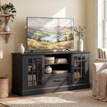 Giantex Farmhouse TV Stand for 65/70 Inch TV Tall Entertainment Center with Storage Cabinets Glass Doors Drawer Removable Shelves Media TV Console Table for Living Room Bedroom (Black)