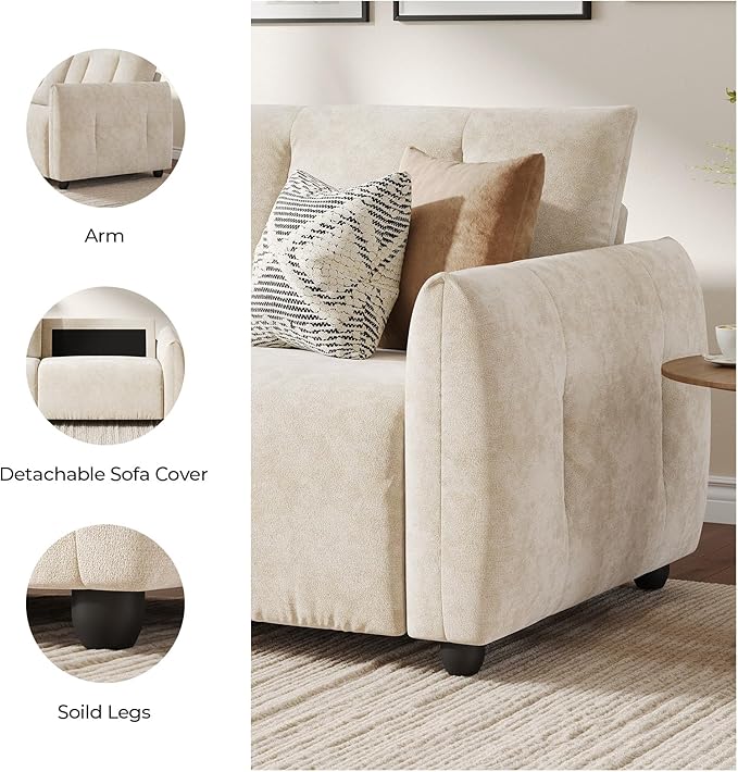 84.5 Inch Loveseat SofaModern Couch and SofaFeather-tip armrest DesignSturdy and Easy InstallationSmall Sofa for Living Room Bedroom Office and ApartmentChenille FabricBeige