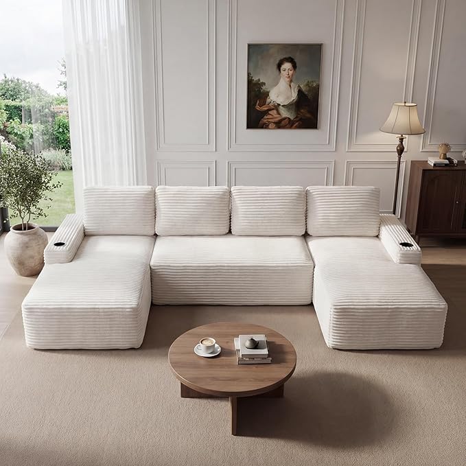 134 Modular Sectional Sofa Cloud Sectional Couch with Deep Seats Built-in Cup Holders &amp Side Pockets Upholstered Boneless Modern Modular Corduroy Sofa Couch with Chaise for Living Room Bedroom