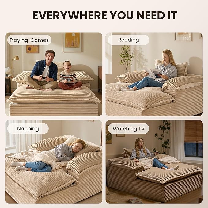 Chaise Lounge Chair Indoor Oversized Sleeping Couch 67L *53W Assembly Free Modern Minimalist Sofa With Comfy Curved Armrest Extra Deep Large Single Sofa for Living Room(Beige Plush Fabric)