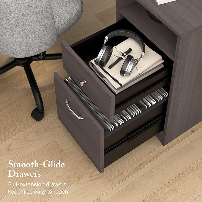 Bush Home Cabot 60W L Shaped Computer Desk with Storage in Heather Gray 60-inch Corner Table with Drawers for Home Office Workspace