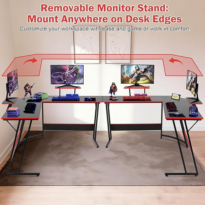 Bigacc L Shaped Gaming Desk 50 Corner Desk Spacious Dual Tops P2 Particleboard Metal Z-Legs Adjustable Non-Slip Pads Scratch/Waterproof Multi-Use Home Office/Game Room/Dorm