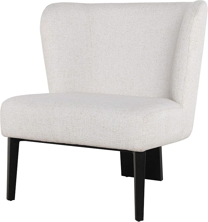Limari Home Leonce Collection Modern Style Living Room Fabric Upholstered Accent Chair with 3 Powder Coated Metal Legs White Black