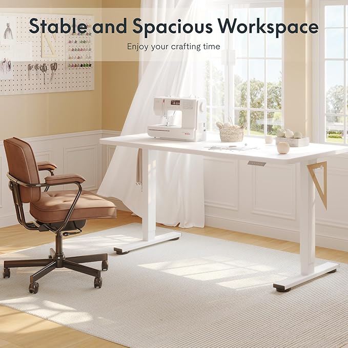 FLEXISPOT Electric Adjustable Workbench 48x30 Inches Ergonomic Worktable with Drawer for Garage Workshop Office and Home Spacious Desktop for Woodworking Sewing and Crafts White 3 Packages
