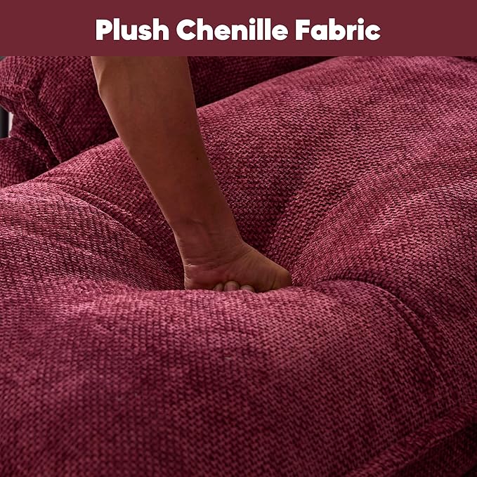 U Shaped Modern Sofa Modular Sectional Cloud Couch with Storage Ottoman Upholstery Chenille Deep Seat Sofa with Charging Port for Living Room Reversible Chaise Lounge Wine Red