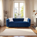 Modern Velvet Loveseat Sofa Couch for Living Room 84 Comfy Upholstered 3 Seater Sofa Couch with Gold Metal Legs &amp 2 Pillows Luxury Sectional Sofa for Bedroom Office Apartment Blue