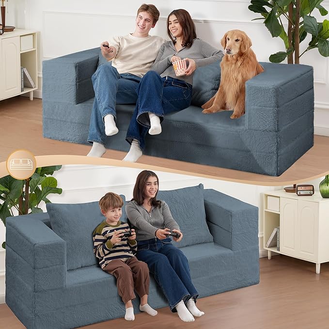 Futon Sofa Bed with Pillow 3-in-1 Sleeper Sofa Bed with Removable Cover Convertible Floor Sofa Bed No Assembly Boneless Couch for Living Room Bedroom
