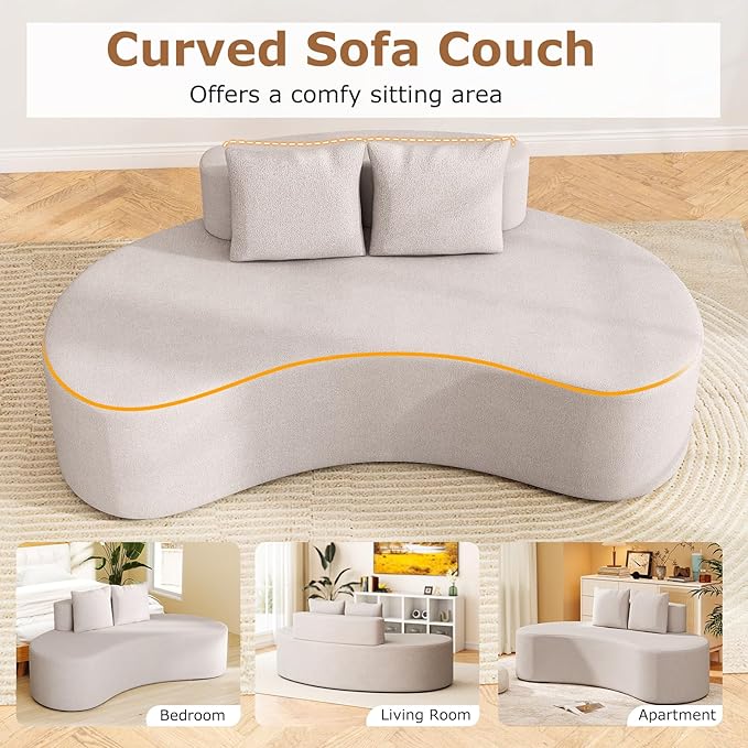 Giantex 78.5 Sofa Couch Upholstered Loveseat with 2 Cozy Pillows Low Backrest &amp Padded Seat Anti-Slip Bottom No Assembly Modern Floor Couch for Living Room Bedroom (Gray)