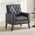 Mid Century Modern Accent Chair Black Faux Leather Office Chair for Reception - Tufted Leather Club Chair for Living Room Bedroom or Waiting Room