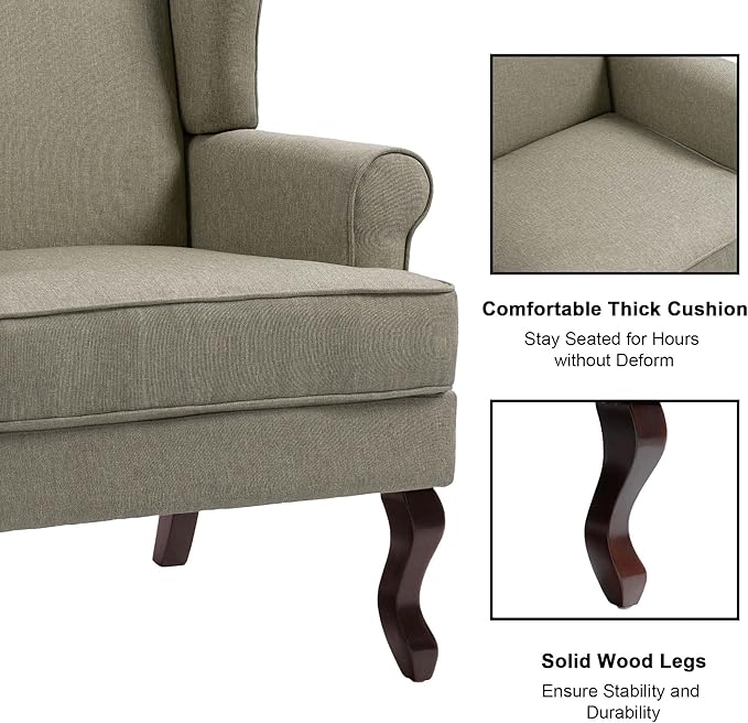 Accent Chair High Back Upholstered Armchair with High Resilience Sponge &amp Wood Legs Mid-Century Modern Comfy Single Sofa Reading Chairs for Living Room Bedroom (Light Camel Set of 2)