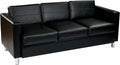 OSP Home Furnishings Pacific Sofa with Padded Box Spring Seats and Silver Finish Legs Black Vinyl