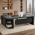 Tribesigns 81-Inch L-Shaped Executive Desk Large Modern Office Desk with Drawers and File Cabinet for Home or Business Workspace Grey &amp Black Computer Desk with Storage Shelves