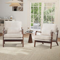 CANMOV Accent Chairs Set of 2 Mid Century Modern Chair with Extra Side Storage Pocket Upholstered Reading Armchair with Waist Cushion Accent Chair for Living Room Bedroom Easy Assembly Beige