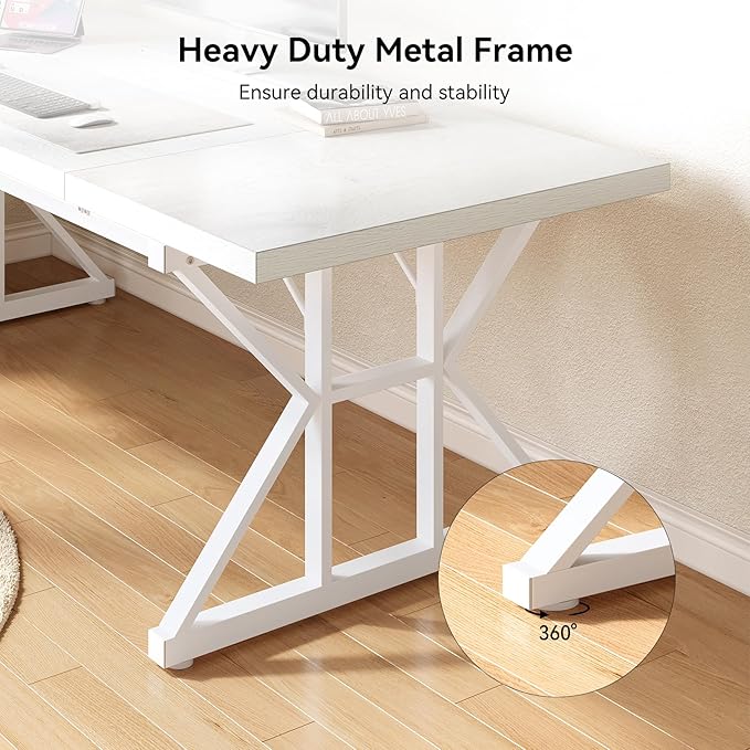 LITTLE TREE 70.8-Inch Large Executive Desk Extra Long Computer Office Desk Workstation Modern Simple Style Laptop Table Sturdy Wooden Writing Workstation for Home White
