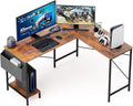 L Shaped Desk - 50 Reversible Home Office Computer Desk Wood Top Metal Frame Side Bag Sturdy Gaming Desk Corner Table for Work Writing and Study Space-Saving