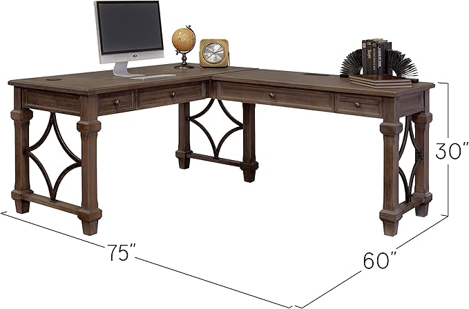 Martin Furniture Carson Wood Open L-Desk &amp Return Writing Table Office Desk Gray