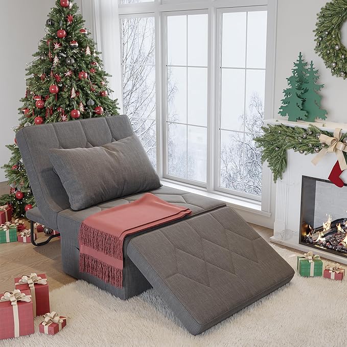 Convertible Sofa Bed with 5-Level Adjustable Backrest 70 D x 34 W 4-in-1 Folding Ottoman Sleeper Chair Bed Modern Single Futon Couch for Living Room Apartment Dorm Small Space Dark Grey