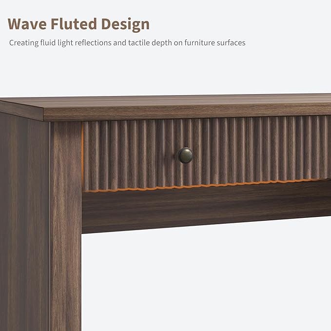 Garvee Fluted Home Office Desk Storage 54 in Modern Executive Desk with Charging Station Wooden Computer Writing Desk with File Cabinet &amp Drawers for Study Room (Brown 54.0”L x 21.6 in D x 30.0